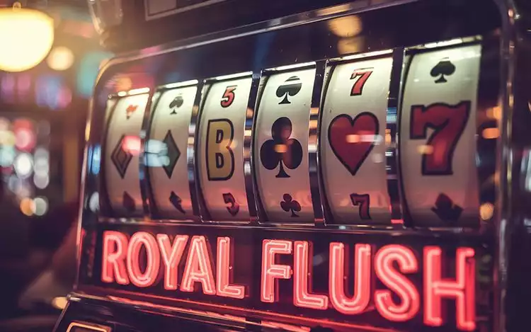 a slot machine with playing cards on it.