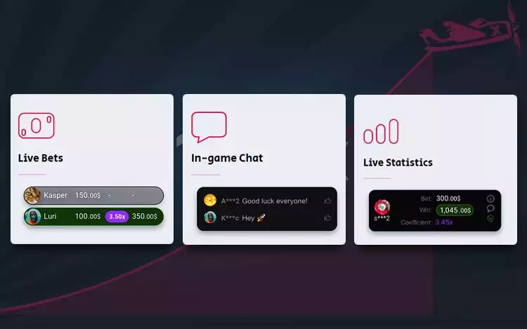 aviator game feature highlights such as in game chat, live bets and live statistics