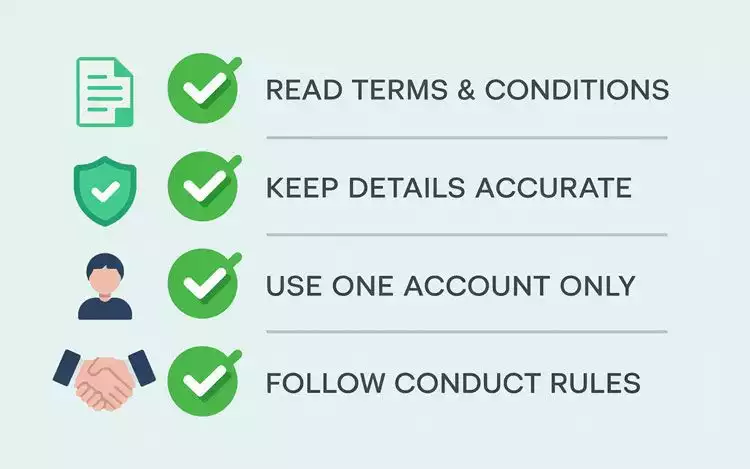 Checklist infographic showing steps to stay compliant with casino terms