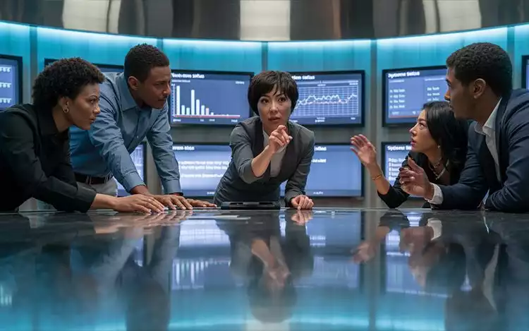 group of people seen communicating offline and onsite