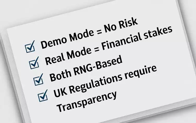 checklist summarising differences between demo and real play modes.