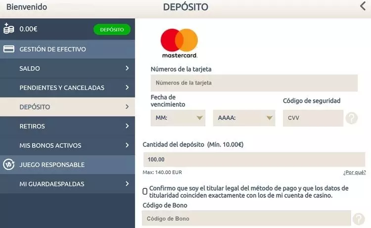 Deposito Mastercard Prime Casino