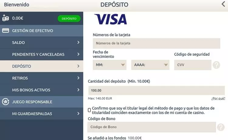 Deposito Visa Prime Casino
