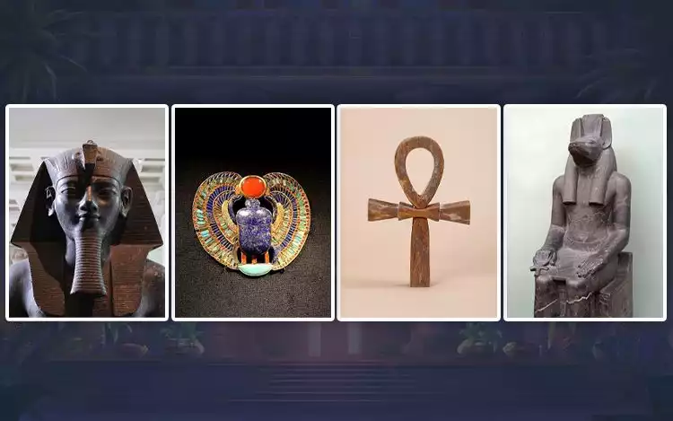 egyptian artifacts interpreted as common iconography in egyptian-themed slot symbols for wilds, scatters or expanding icons.