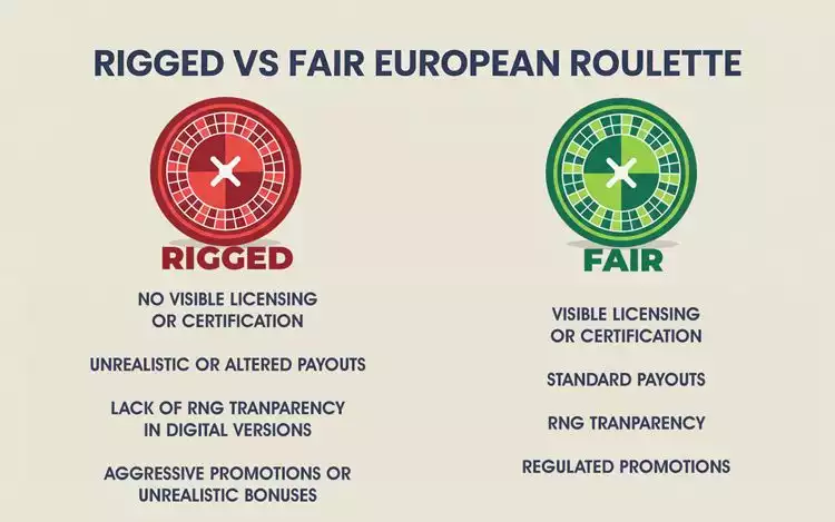 infographic on comparison of rigged vs fair European Roulette