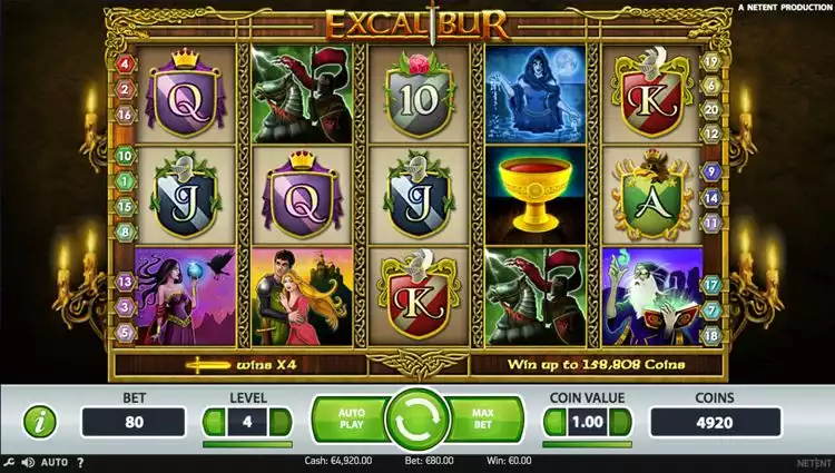 Excalibur slot game screen