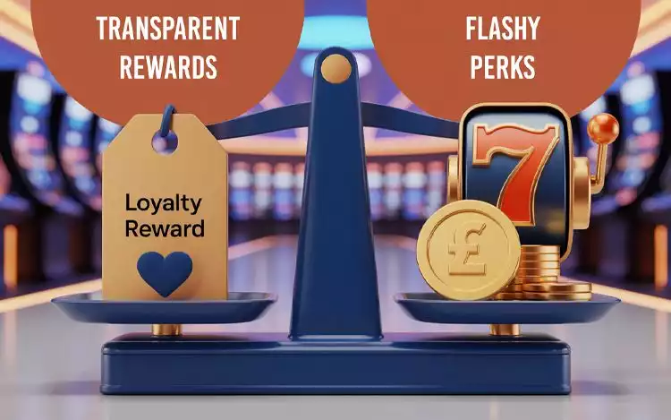 A balanced scale comparing transparent loyalty rewards against flashy, high-wager perks.