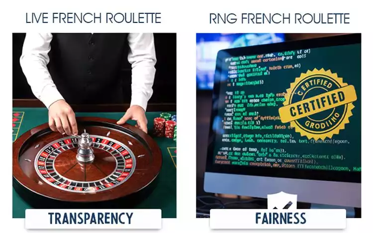 Comparison of fairness in live French roulette with dealer and RNG roulette with certified algorithm.