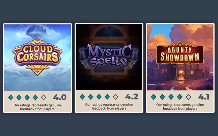 Prime Casino's rating for select Fantasma slot games such as Cloud Corsairs, Mystic Spells and Bounty Showdown