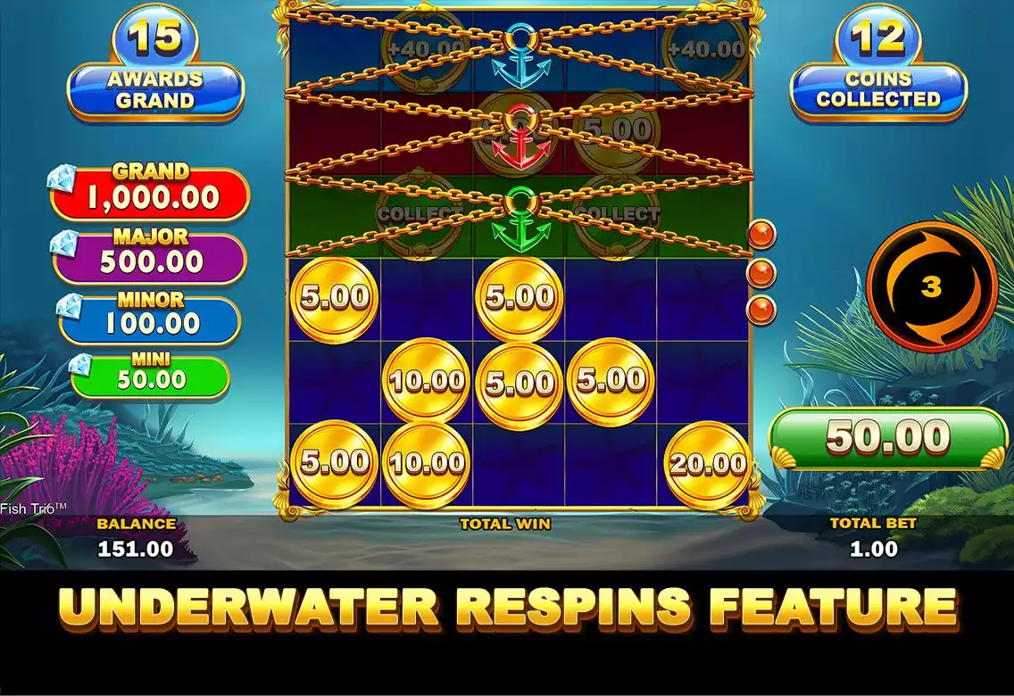 fish trio underwater respins feature
