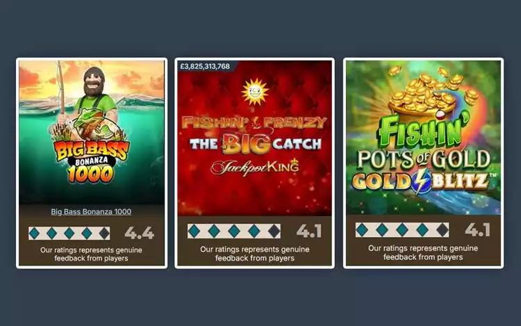 Prime Casino Rating for recent titles: Big Bass Bonanza 1000, Fishin' Frenzy The Big Catch Jackpot King, Fishin' Pots of Gold Gold Blitz slots.