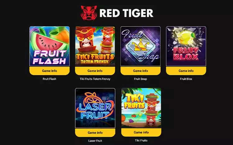 Red Tiger's Game Catalog filtered list of fruit slots