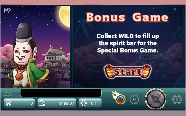GVG's Ninja Master slot Bonus Game Screen