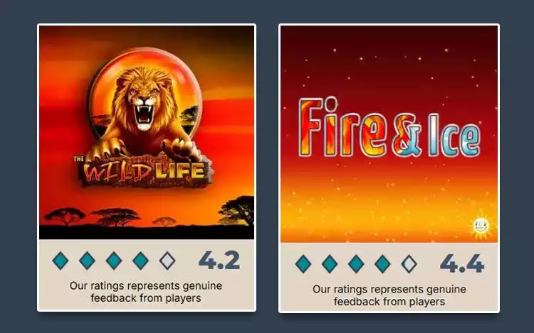 Prime Casino's rating for GVG slots: Wild Life and Fire & Ice
