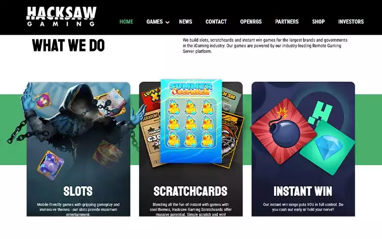 Hacksaw Gaming Main Game Portfolio includin Slots, Scratchcards and Instant Win