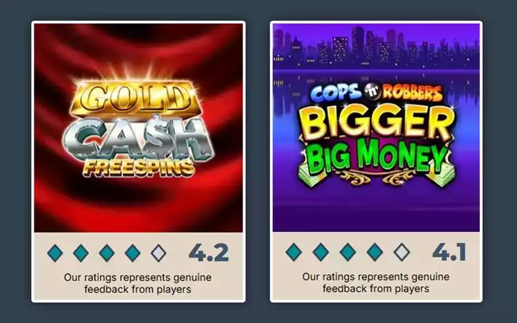 Prime Casino's rating for Inspired Gaming's slot games such as Gold Cash Free Spins and Cops n' Robbers Bigger Big Money slot
