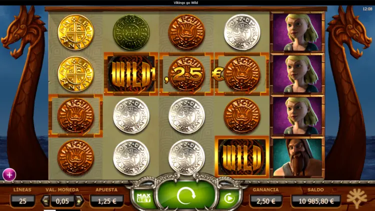 interfaz slot vikings go wild con simbolos wild