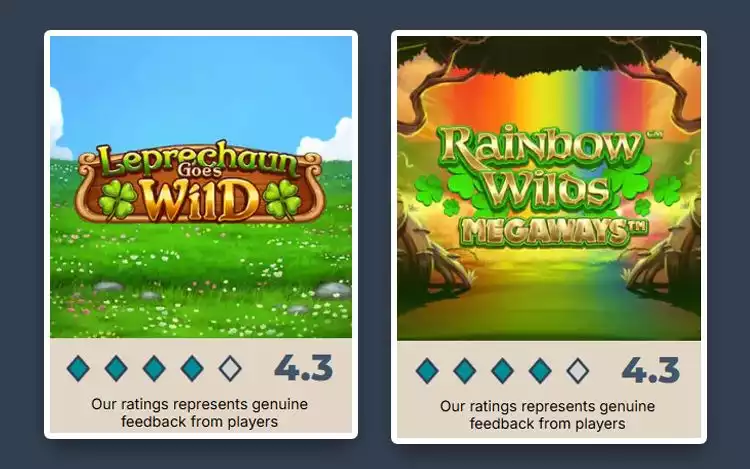 Prime Casino's rating for Irish Slots with simple layout such as Leprechaun Goes Wild and Rainbow Wilds Megaways