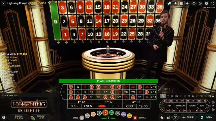 Lightning Roulette Live session