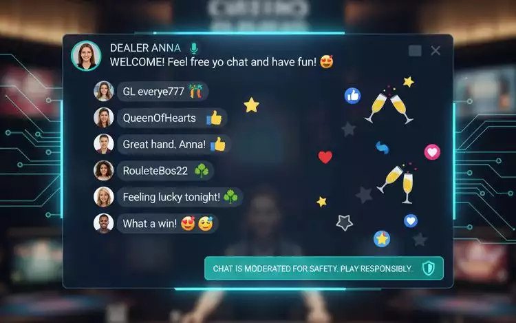 Live casino chat window showing friendly community