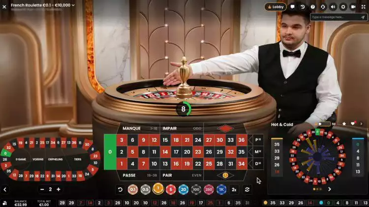 an ongoing Live French Roulette session