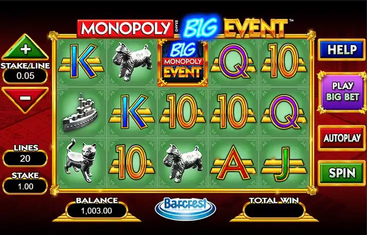 Barcrest's Monopoly Big Event slot game screen