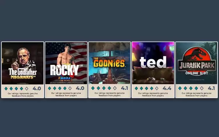  Prime Casino Rating for Classic Movie-themed slots such as: The Goonies, Jurassic Park, Ted, The Godfather Megaways and Mega Fire Blaze: Rocky slot game
