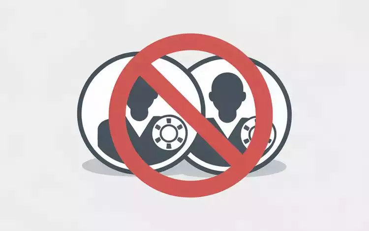 Two overlapping account icons with prohibition sign