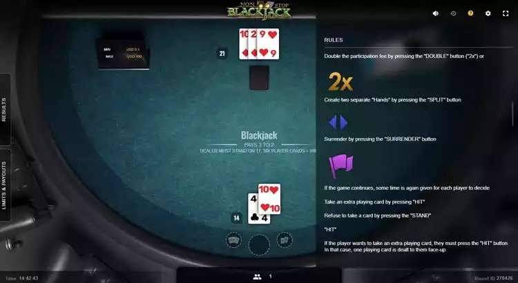 Non-stop Blackjack gameplay