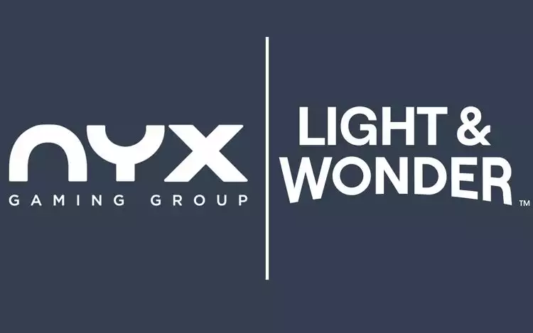 Nyx Gaming Group logo side by side Light & Wonder logo