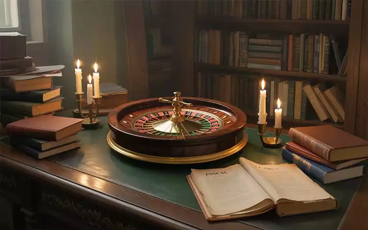 Roulette wheel as metaphor in literature and philosophy, referencing Pascal and Camus