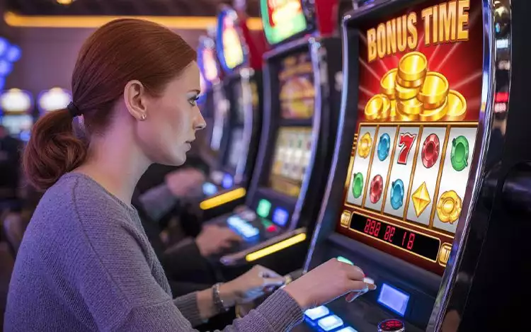 player engaged in slot machine