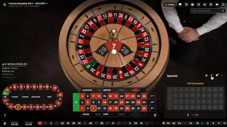 ongoing French Roulette Live session by Pragmatic Play