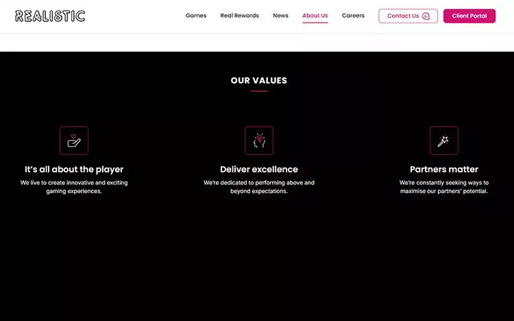 Realistic Games values from About Us page
