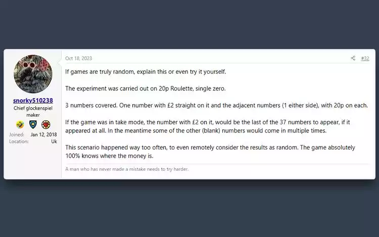 Roulette player feedback from CasinoMeister forum