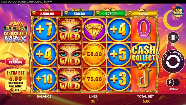 Sahara Riches Cash Collect MAX slot main game screen