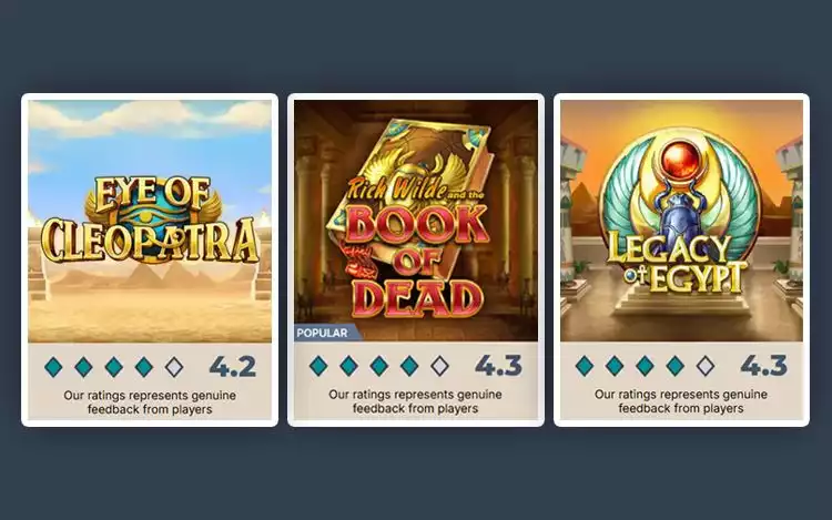 Prime Casino rating for Egyptian-themed slot favorites: Eye of Cleopatra, Book of Dead and Legacy of Egypt