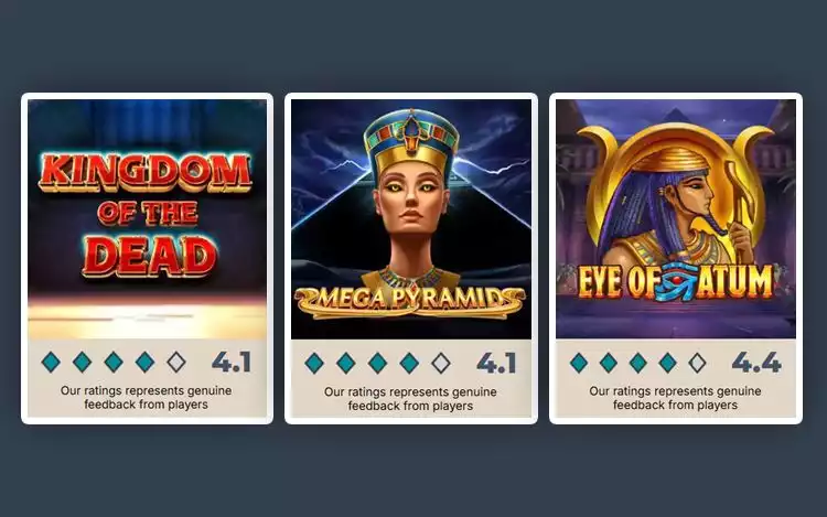 Prime Casino ratings for must-try Egyptian-themed slots such as: Kingdom of the Dead, Mega Pyramid and Eye of Atum