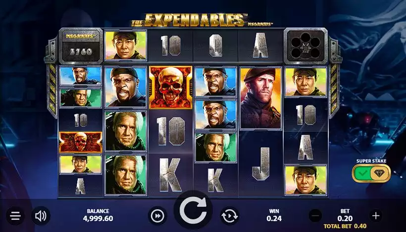 Stakelogic's movie-themed slot The Expendables game screen