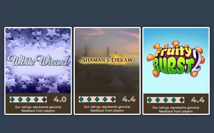 Prime Casino Ratings for Eyecon's notable slots: Shaman's Dream, White Wizard, Fruity Burst 2