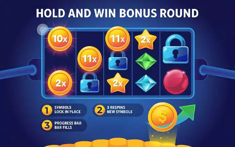 Infographic showing Hold and Win slot feature