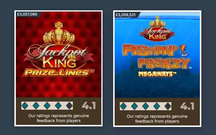 Prime Casino Ratings for Progressive Jackpot slots: Jackpot King Prize Lines and Fishin' Frenzy Megaways Jackpot King