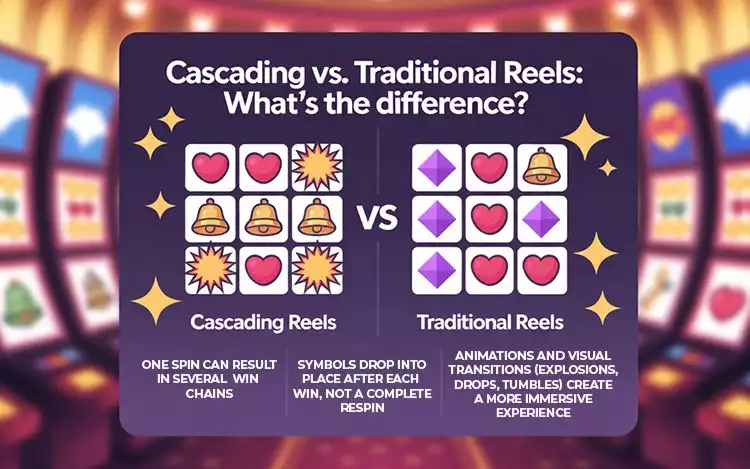 Comparison of traditional slot reels vs. cascading reels