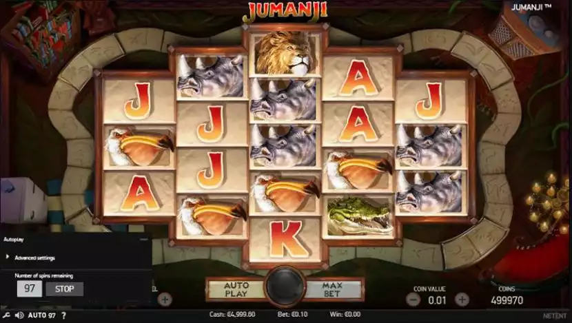 Jumanji slot game screen