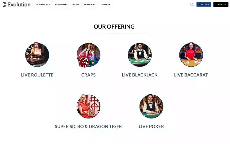 Evolution Gaming Live Casino offerings from their official site