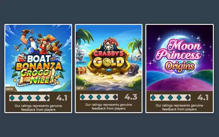 Prime Casino rating for Play N' Go's latest slot release: Boat Bonanza Croconile, Crabby's Gold and Moon Princess Origins