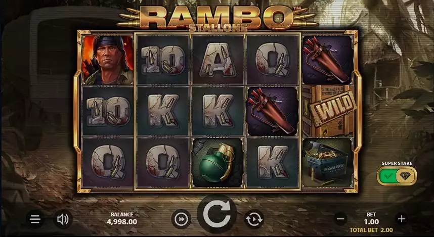 Stakelogic's movie-themed slot Rambo game screen