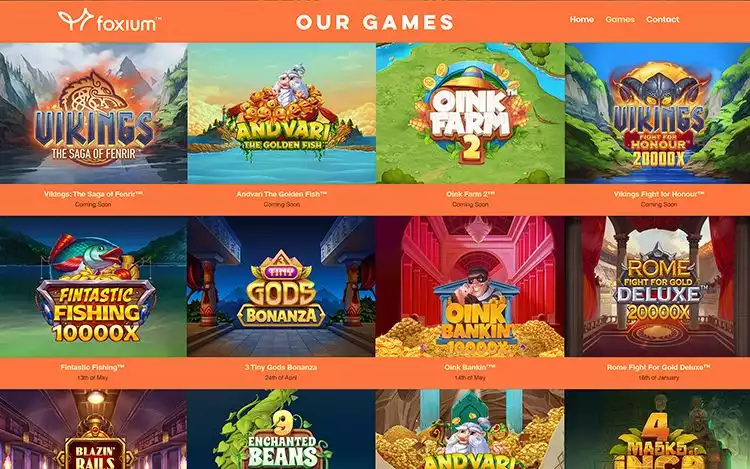 Screen cap of Foxium's Game page showcasing the studio's portfolio