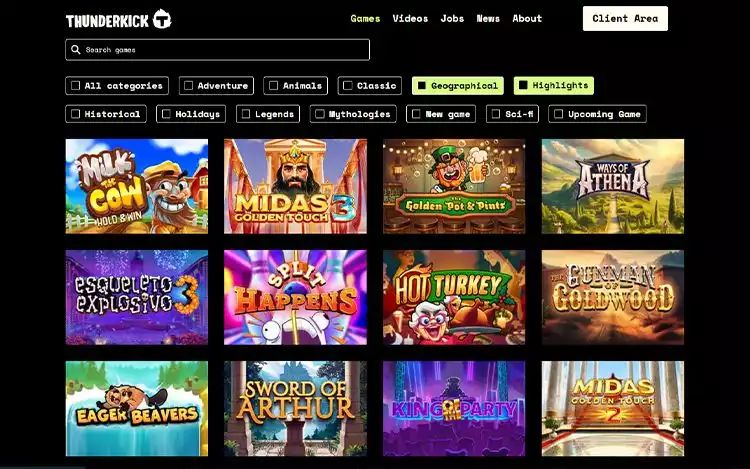 Thunderkick slot studio game highlight page