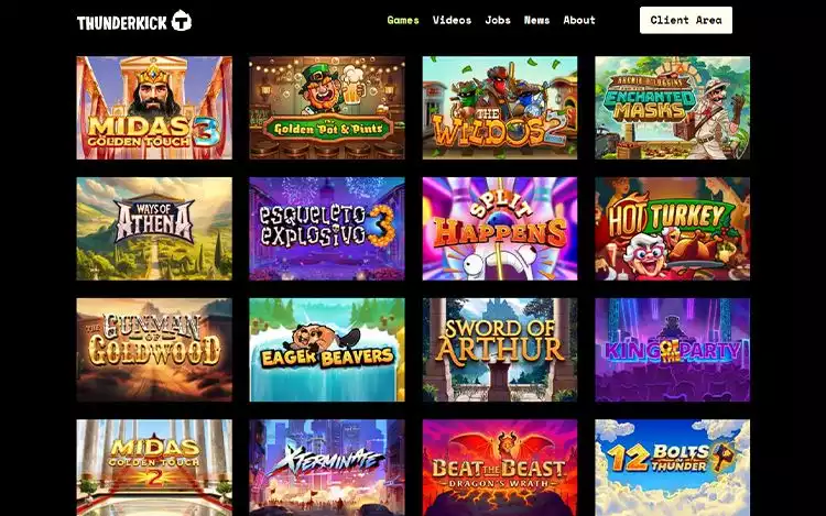 Thunderkick Slot Studio's Game Page showcasing titles with unconventional design and humour
